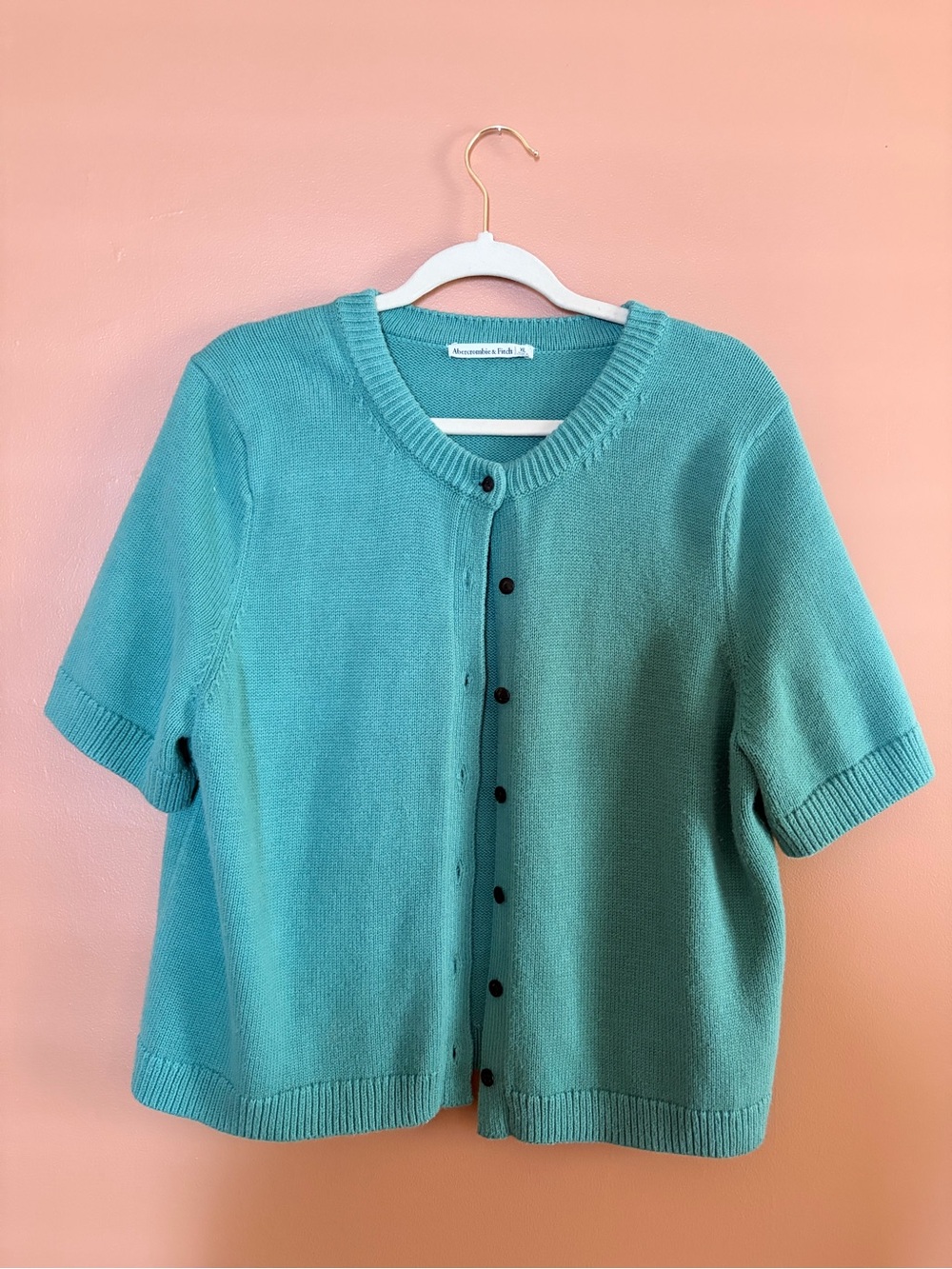Abercrombie & Fitch Short-Sleeve Knit Cardigan in Aqua